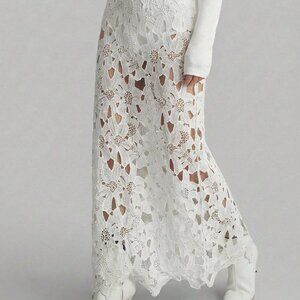 White Elegant Women's Hollow Cut Lace Skirt